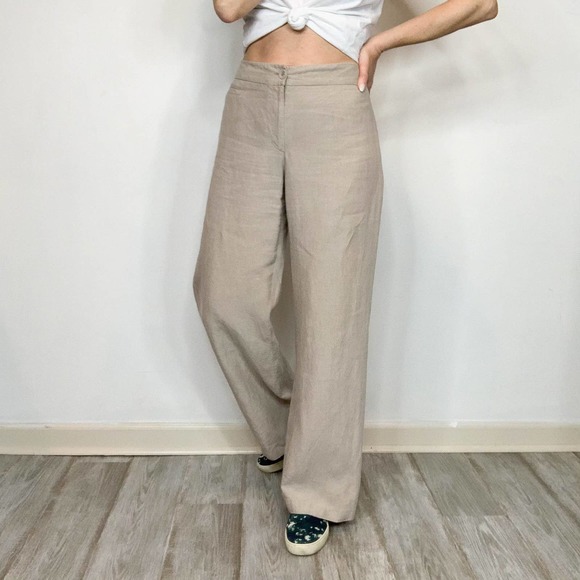 Eileen Fisher Pants - EILEEN FISHER 100% organic linen wide leg pants beige neutral